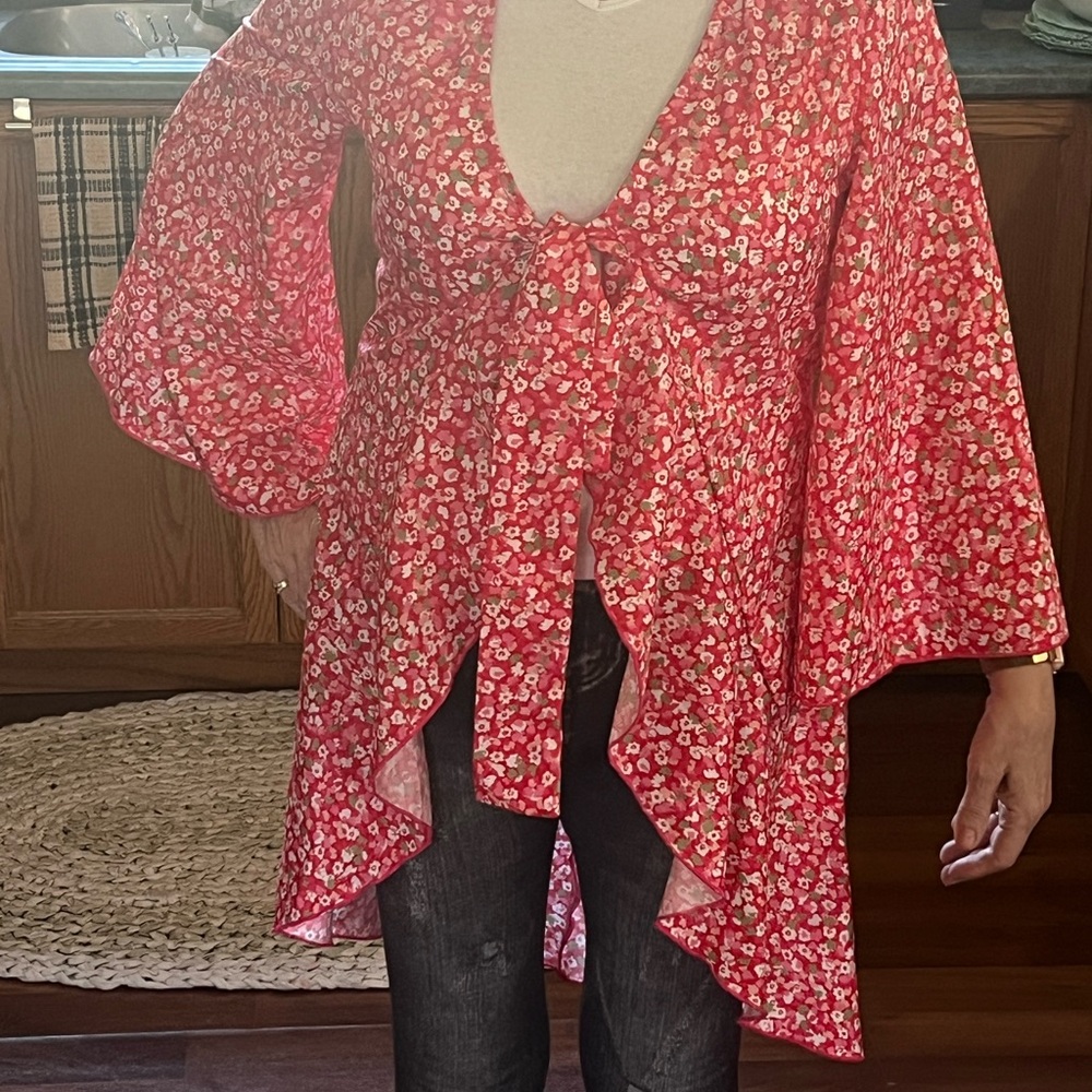 Fashion Nova Red Floral Blouse